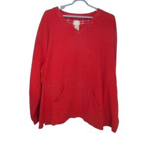 Red Ribbed Enchanted Sz 26/28W knit Top front pocket cotton blend long sleeve